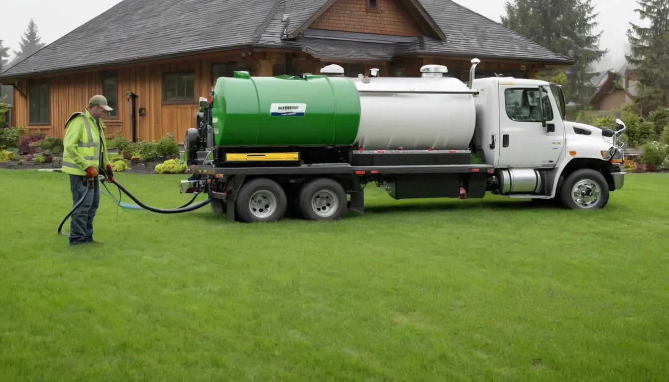 A vacuum truck and a local provider pumping a residential septic tank in the Portland area